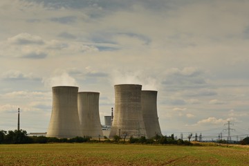 Fototapeta na wymiar Nuclear plant . Landscape with power station chimneys. Dukovany Czech Republic.