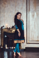 brunette girl in the national Indian costume 