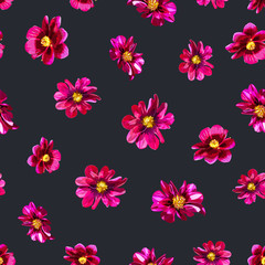 Abstract seamless pattern with isolated hand drawn red flowers o