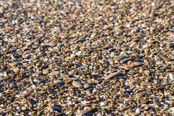 Sea stones on the beach in the summer