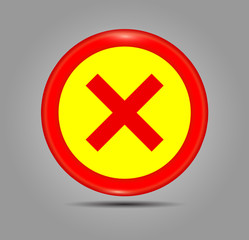 Obraz premium Simple web button: Circle and red cross. Cross symbol in red color, vector illustration. Accept red button glossy web icon on grey background.