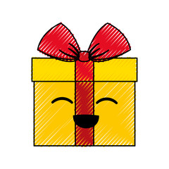 flat line colored gift doodle over white background  vector illustration