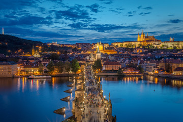 Sunset over Charles Bridge and Prague Castle