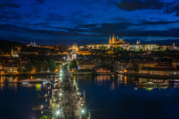 Sunset over Charles Bridge and Prague Castle
