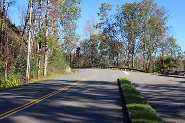 The curve in the mountain road in the smoky mountains Tennessee.