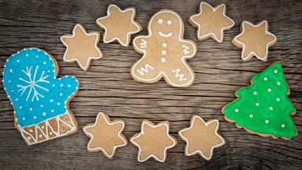 Christmas cookies on wooden background