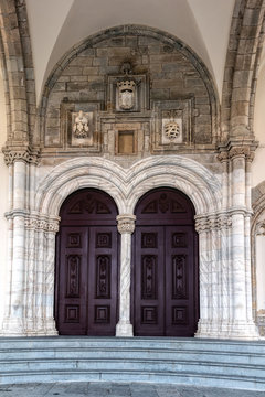 Main portal of the Church of St. Francis, in Evora, Portugal, built between 1475 and the 1550s.