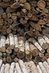 Pile of firewood in geometric composition