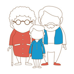 couple of grandparents with granddaughter avatars characters vector illustration design