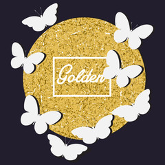 White butterfly with round label.