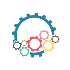 Color cogs gears on light background