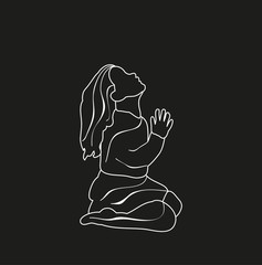 sketch of little girl praying