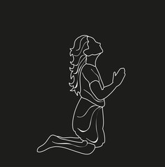 sketch of little girl praying