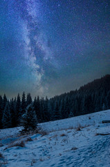 Fototapeta na wymiar Beautiful night in winter. Mountain landscape