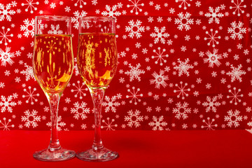 glasses of champagne and Christmas decorations