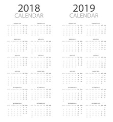 Calendar for 2018 and 2019 years in flat style