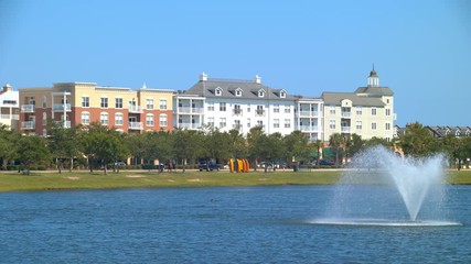Modern Generic Myrtle Beach SC Neighborhood with Apartment Buildings in a Park Setting on a Vibrant Sunny Day at the South Carolina Vacation Destination City