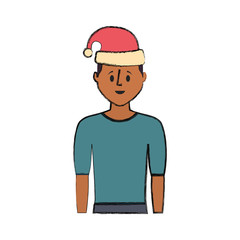 flat line colored man with  santa hat  over  white background  vector illustration