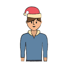 flat line colored man with  santa hat  over  white background  vector illustration