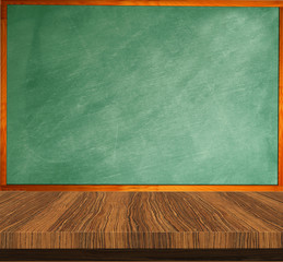 A green chalkboard wooden table. Education concept