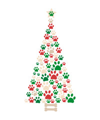 Christmas tree made of bone and paw prints. New year greeting card © Gulsen Gunel