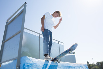 Skateboarder in action in the skate park