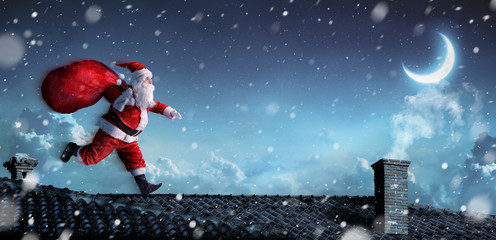 Santa Claus Running On The Rooftops

