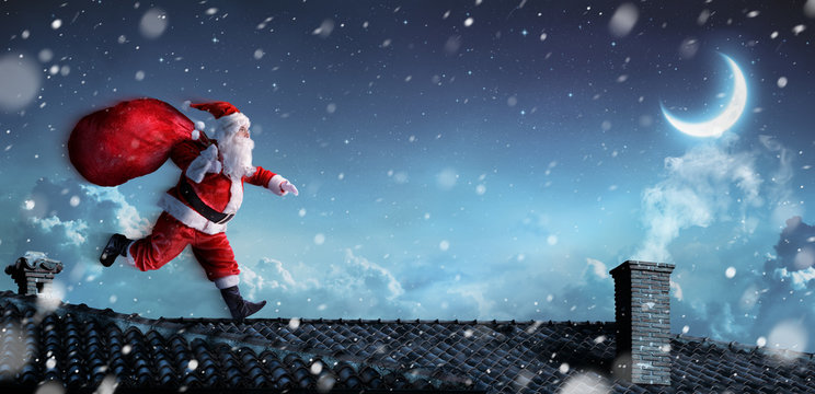 Santa Claus Running On The Rooftops
