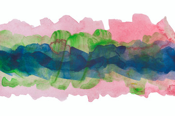 Horizontal strip of watercolor. colorful stripes red green blue multilayer smears splash
