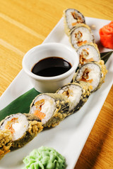 sushi with soy sauce