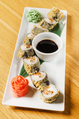 sushi with soy sauce