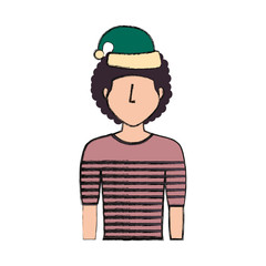 flat line colored man with  santa hat over white background  vector illustration