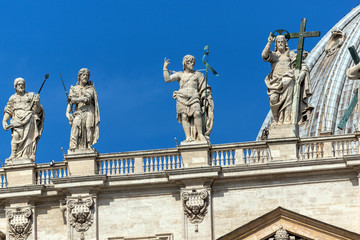 Architectural detail of St. Peter's Basilica at  Saint Peter's Square, Vatican, Rome, Italy