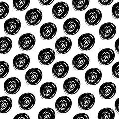 Rucksack Handgezeichnetes nahtloses Muster mit Kreisen, Flecken auf weißem Hintergrund. Textur von schwarzen Punkten. © Dmytro