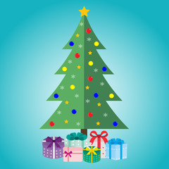 Christmas tree with gifts on a blue background