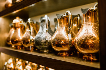 Turkish silver and copper jars on sale at the souvenir shop