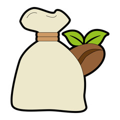 bag coffee seeds and leafs vector illustration design