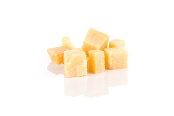 Parmesan cheese on white background