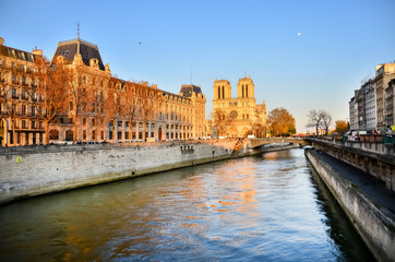 Fototapeta na wymiar View of Notre Dame from the Seine river in Paris France