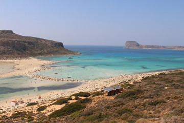 Fototapeta na wymiar A beautiful view of blue Balos lagoon and beach in Crete Island, Greece.