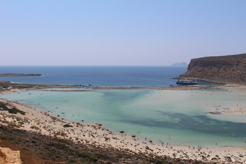 A beautiful view of blue Balos lagoon and beach in Crete Island, Greece.
