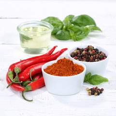 Gewürze kochen Zutaten Paprika Pulver Paprikapulver Quadrat rote scharfe Peperoni
