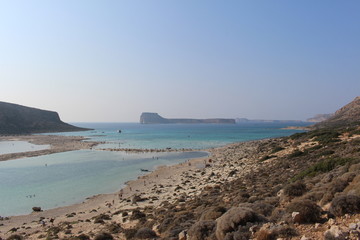 A beautiful view of blue Balos lagoon and beach in Crete Island, Greece.