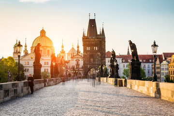 Naklejka premium Fantastic view of the Saint Francis of Assisi Church. Location famous place Charles Bridge (Karluv Most) on river Vltava. Prague, Czech Republic, Europe. Beauty world.