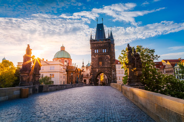 Fototapeta premium Fantastic view of the Saint Francis of Assisi Church. Location famous place Charles Bridge (Karluv Most) on river Vltava. Prague, Czech Republic, Europe. Beauty world.