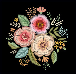 Embroidered bouquet of flowers. Design element. Floral print. - 180383187