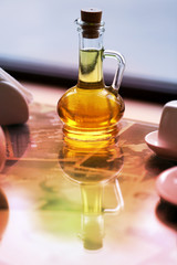 Oil in glass bottle