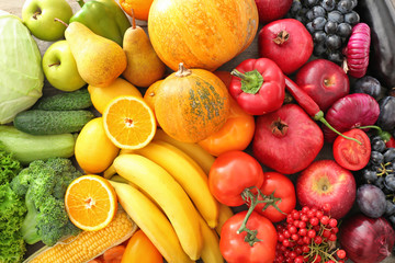 View of delicious ripe fruits and vegetables