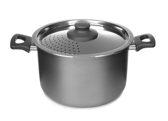 Saucepan on white background