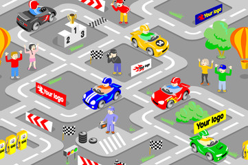 Seamless pattern - racing on toy cars